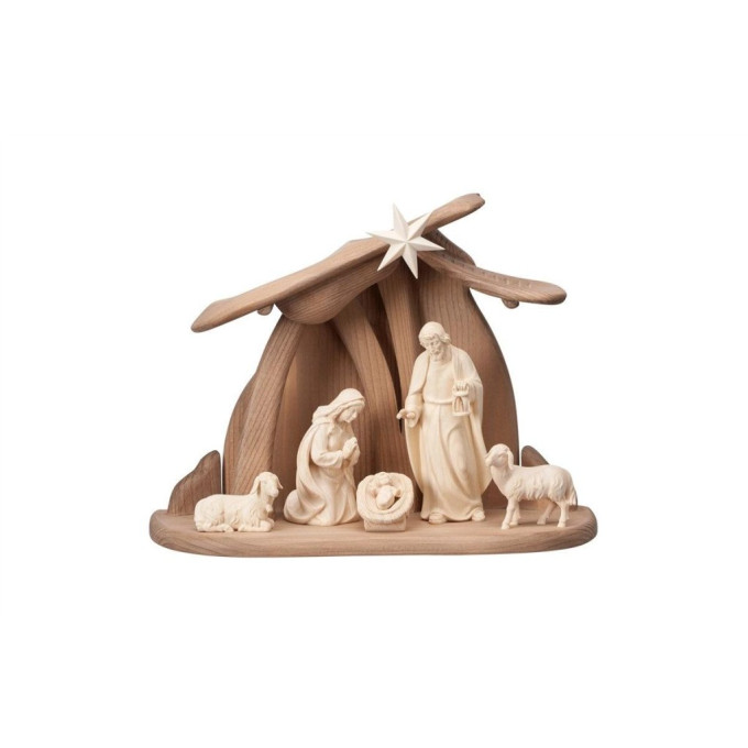 Wooden Nativity scene Holy Family with 6 figures AD