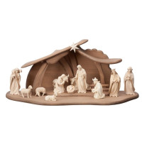 Wooden Nativity scene Holy Family with 13 figures AD