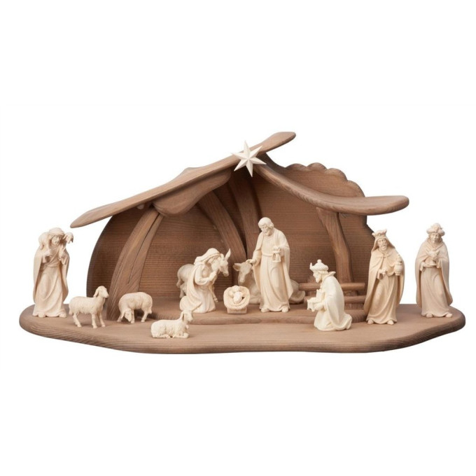 Wooden Nativity scene Holy Family with 13 figures AD