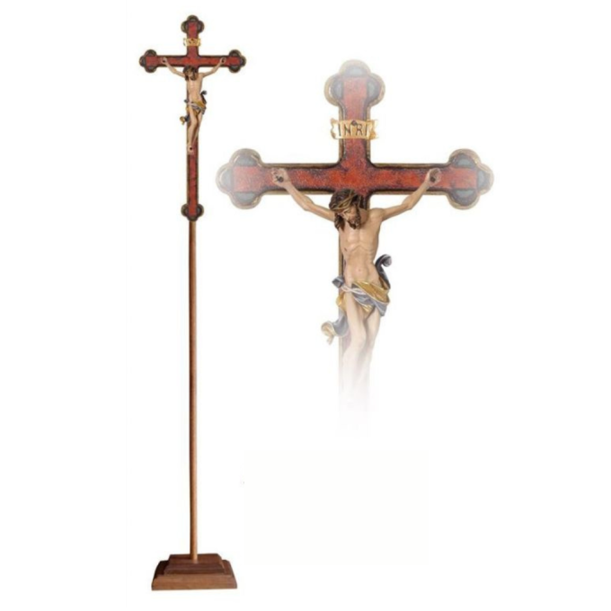 Wooden processional baroque gold cross Corpus Leonardo
