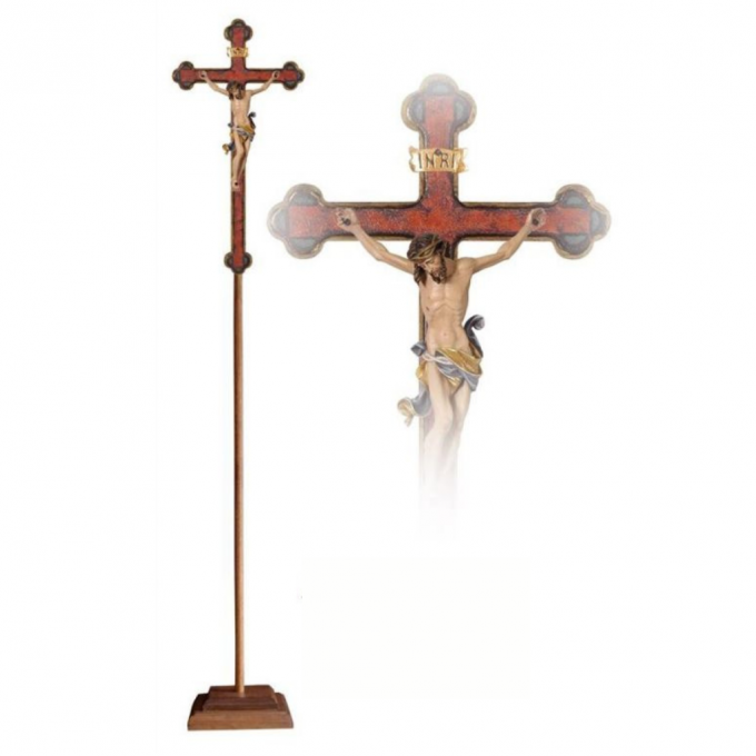 Drevený procesný barokový zlatý kríž s korpusom Leonardo