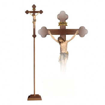 Drevený procesný zaoblený barokový kríž s korpusom  Siena