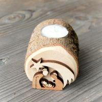 Holy family wooden log candle