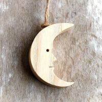 Drevený Mesiačik-dekorácia mesiac-dekorácia pre deti-závesný drevený mesiac