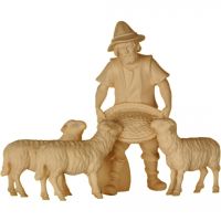 Pastier kŕmiaci tri ovce drevená figúrka soška do Betlehema