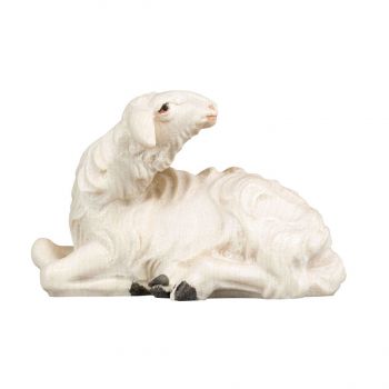 Ležiaca ovečka hľadiaca dozadu drevená soška figúrka zvieratá do Betlehema