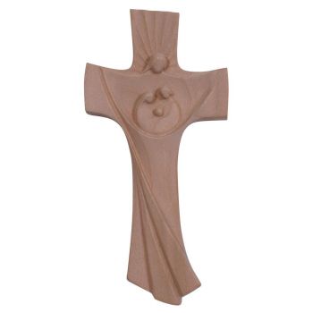 Moderný drevený kríž Svätá Rodina čerešňové drevo