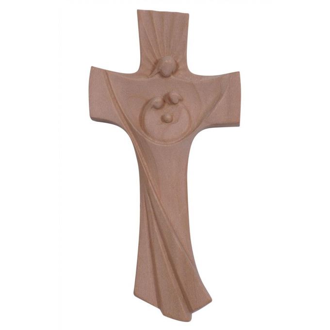 Moderný drevený kríž Svätá Rodina čerešňové drevo