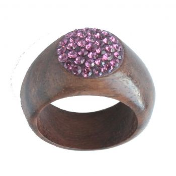 Drevený prsteň s fialovým krištáľom