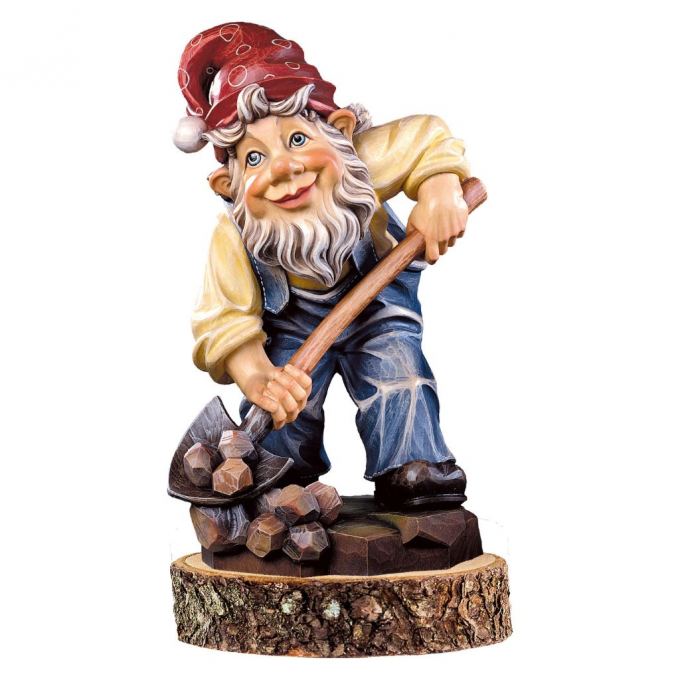 Trpaslík baník na drevenom podstavci