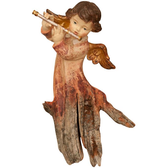 Vitajúci anjel s flautou koreňová socha