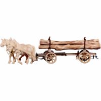 Ťažné kone s vozom a drevom