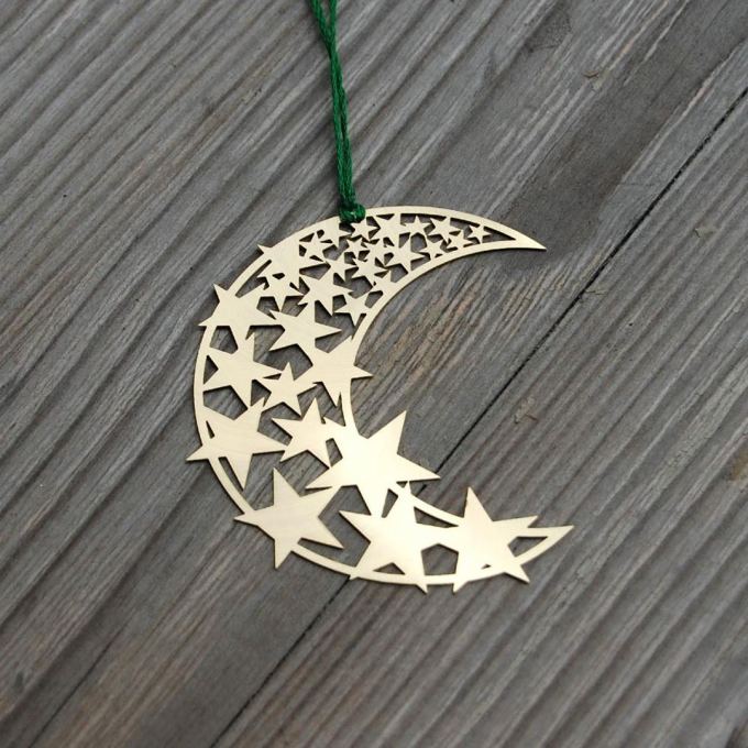 Moon and Stars Brass Ornament
