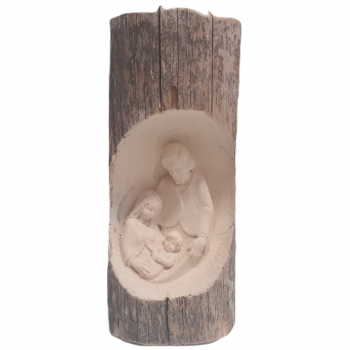 Holy Family in wood log