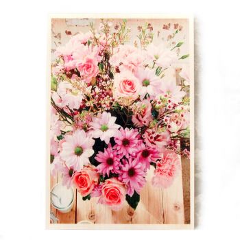 Kytica kvetov drevený obraz - wooden picture bunch of flowers
