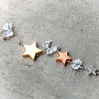 Drevená Girlanda Hviezdy- Strieborná- závesná girlanda - girlanda hviezdy