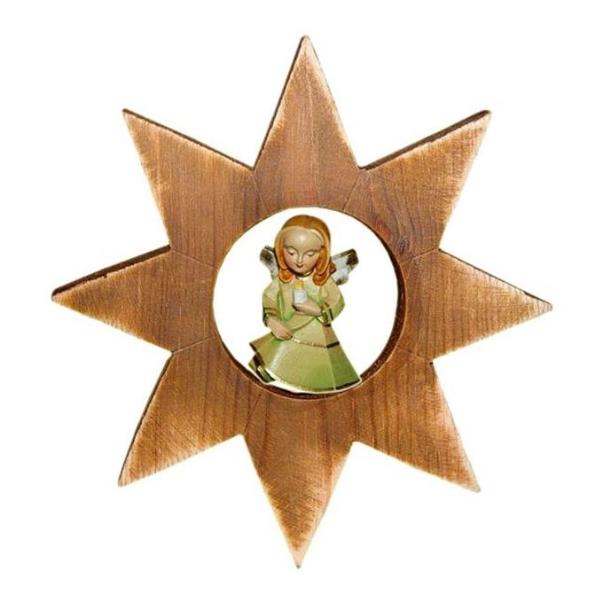 101148 Wooden Angel with Candle Star Ornament