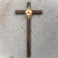 Veľký drevený kríž s Krištáľovým Srdcom-drevený kríž-kríž s krištálom -kríž pre novomanželov-kresťanské darčeky