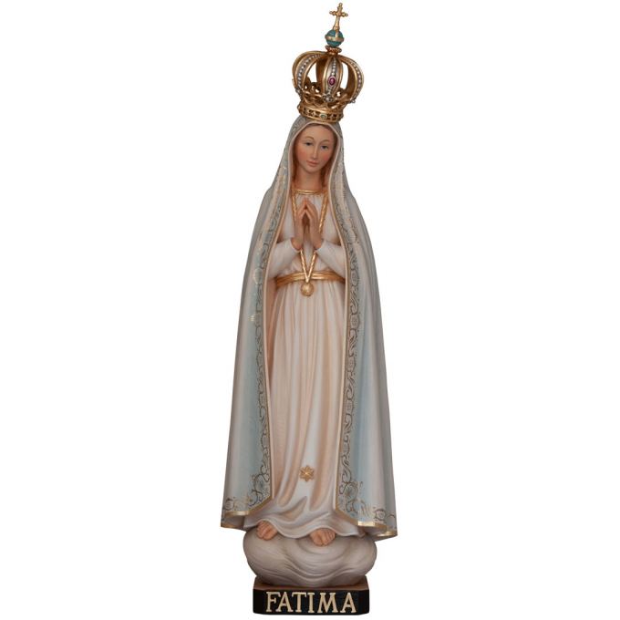 Panna Mária pútnická s otvorenou korunkou drevená socha