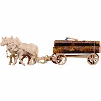 Ťažné kone s dreveným vozom a drevom